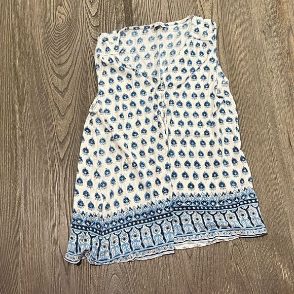 Lucky Brand Tops - Lucky Brand Womens Tunic Tank Top Blouse Patterned V-Neck Button Detail White M